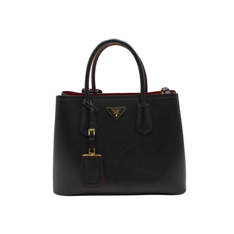 prada double saffiano medium red|Black/fiery Red Medium Saffiano Leather Double Prada Bag.